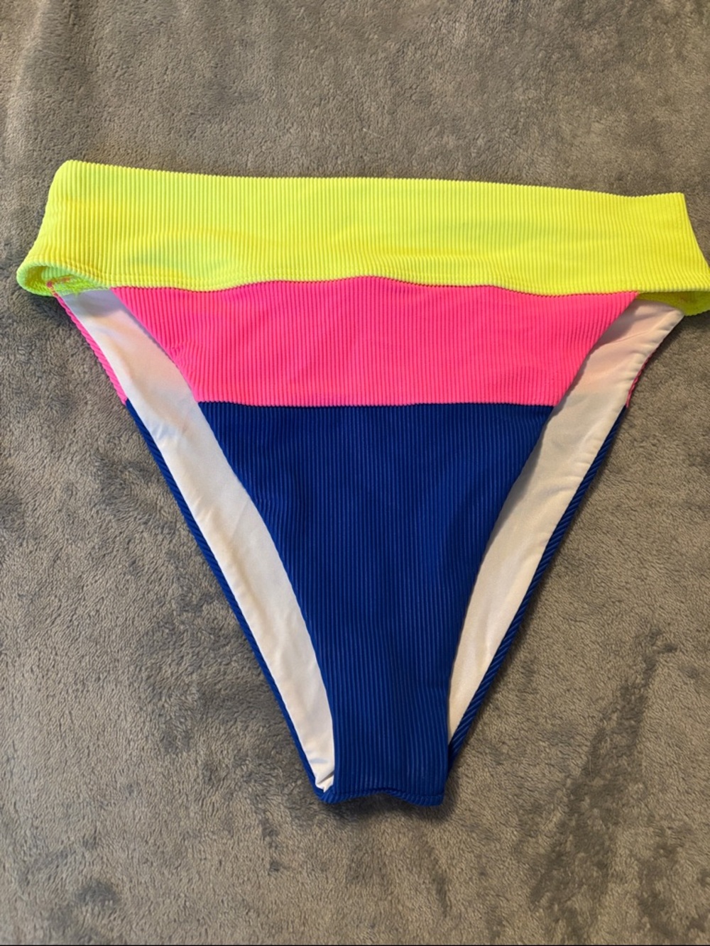 Beach Riot Neon Yellow Pink Blue Ribbed Bikini Bottom
